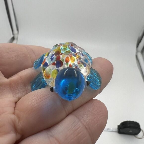 MINIATURE Art GLASS Blue Turtle FIGURINE Multicolor Tiny Collectible Trinket - Picture 3 of 7